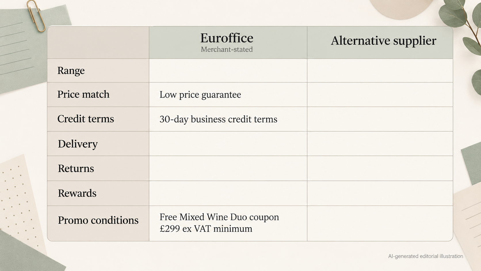 Give readers a neutral side-by-side checklist for comparing Euroffice with other suppliers, without making claims about named competitors