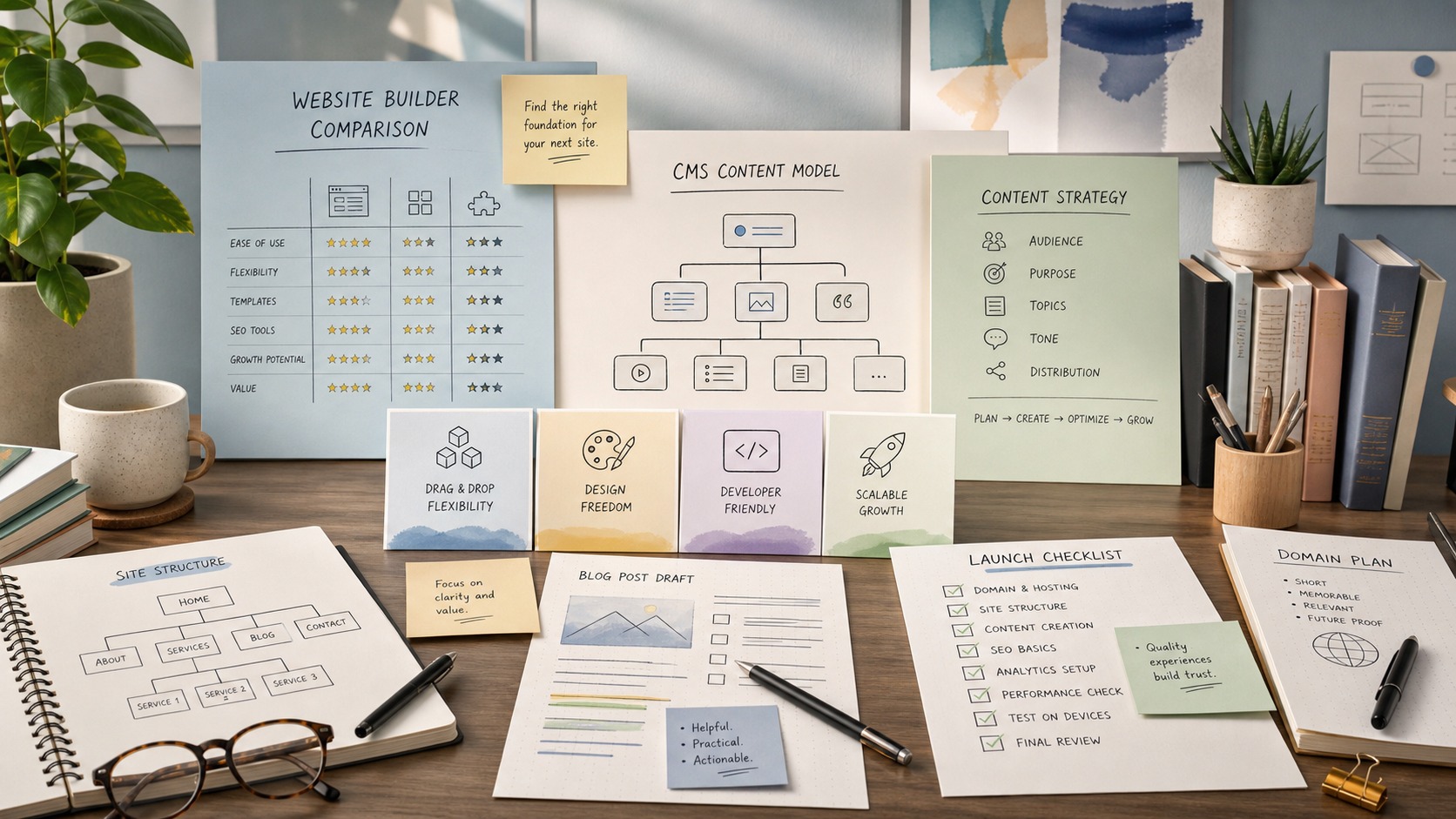 Editorial comparison of CMS website builder content workflows
