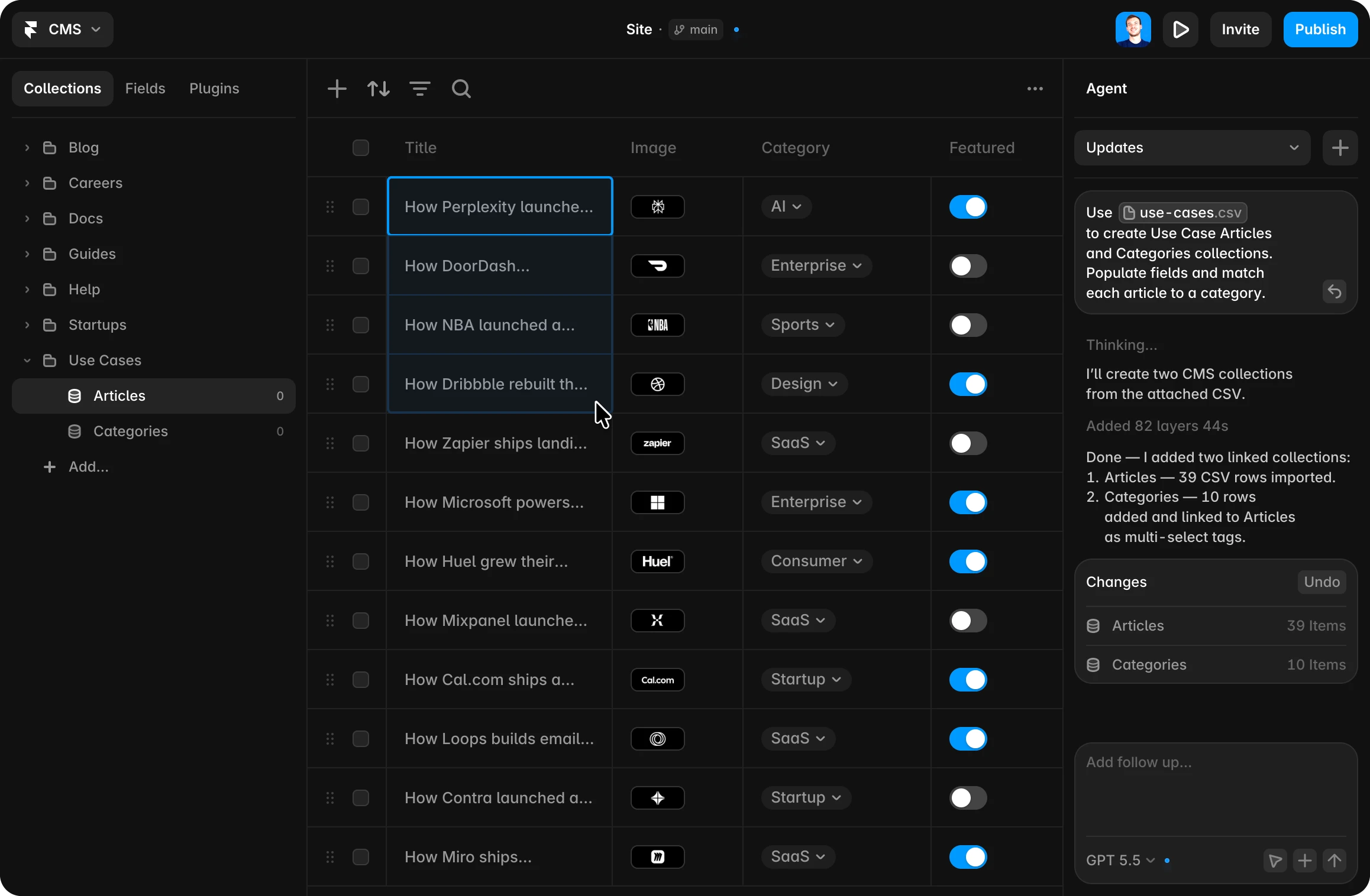 Framer CMS interface for content collections