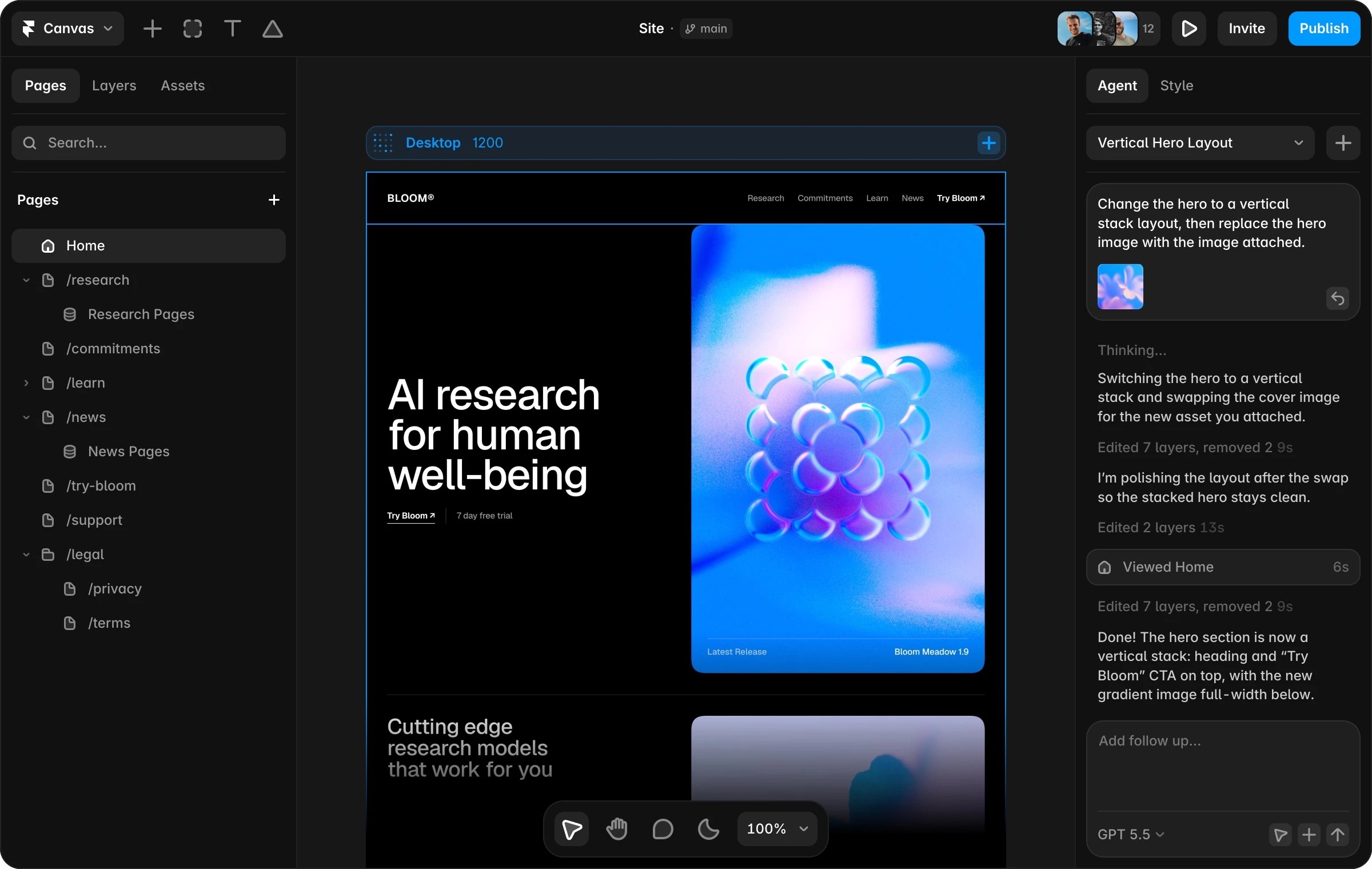 Framer AI website builder and CMS interface